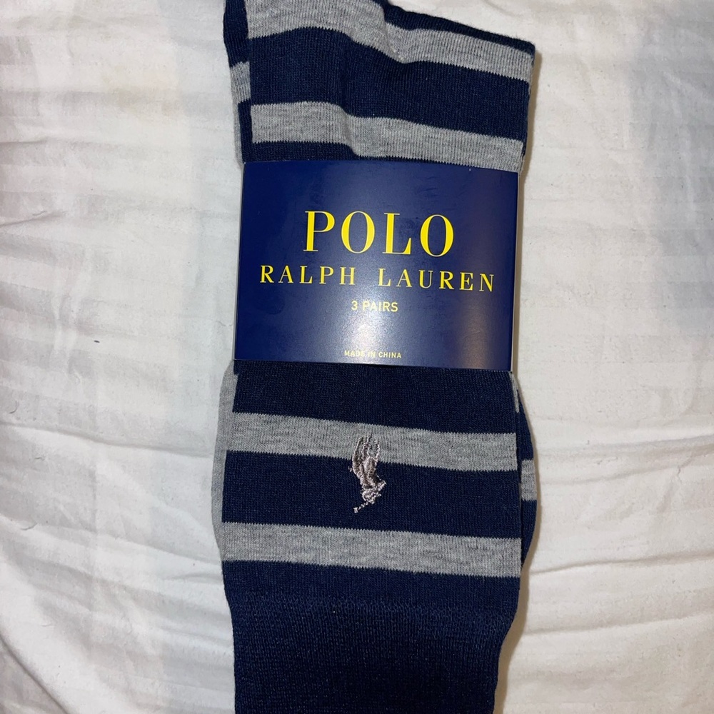 Polo Ralph Lauren Men Dress Socks 3 pair (striped blue/blue/gray)